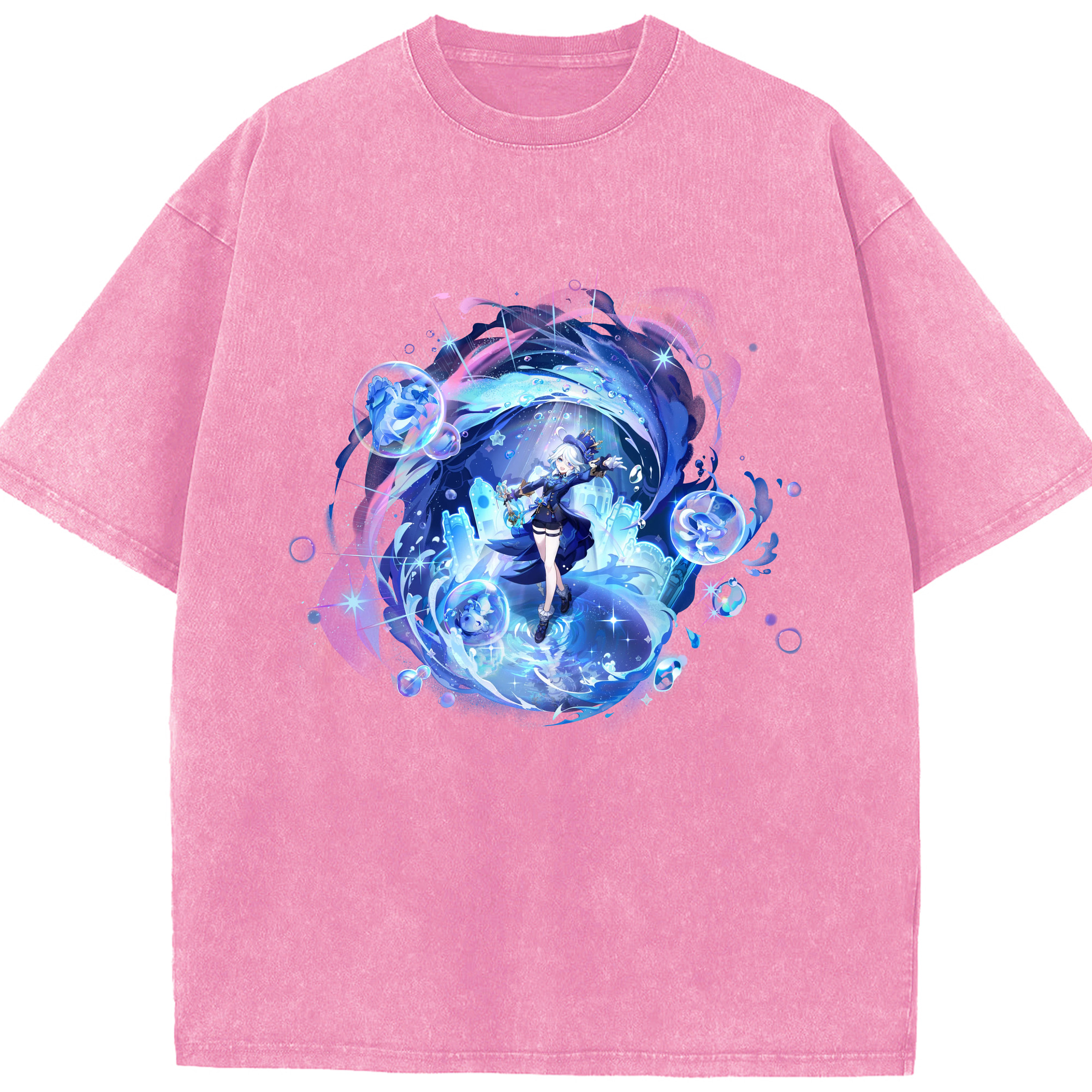 げんし神 フリーナ genshin Furina 綿100% ヴィンテージ風 半袖Tシャツ（フロントプリント）